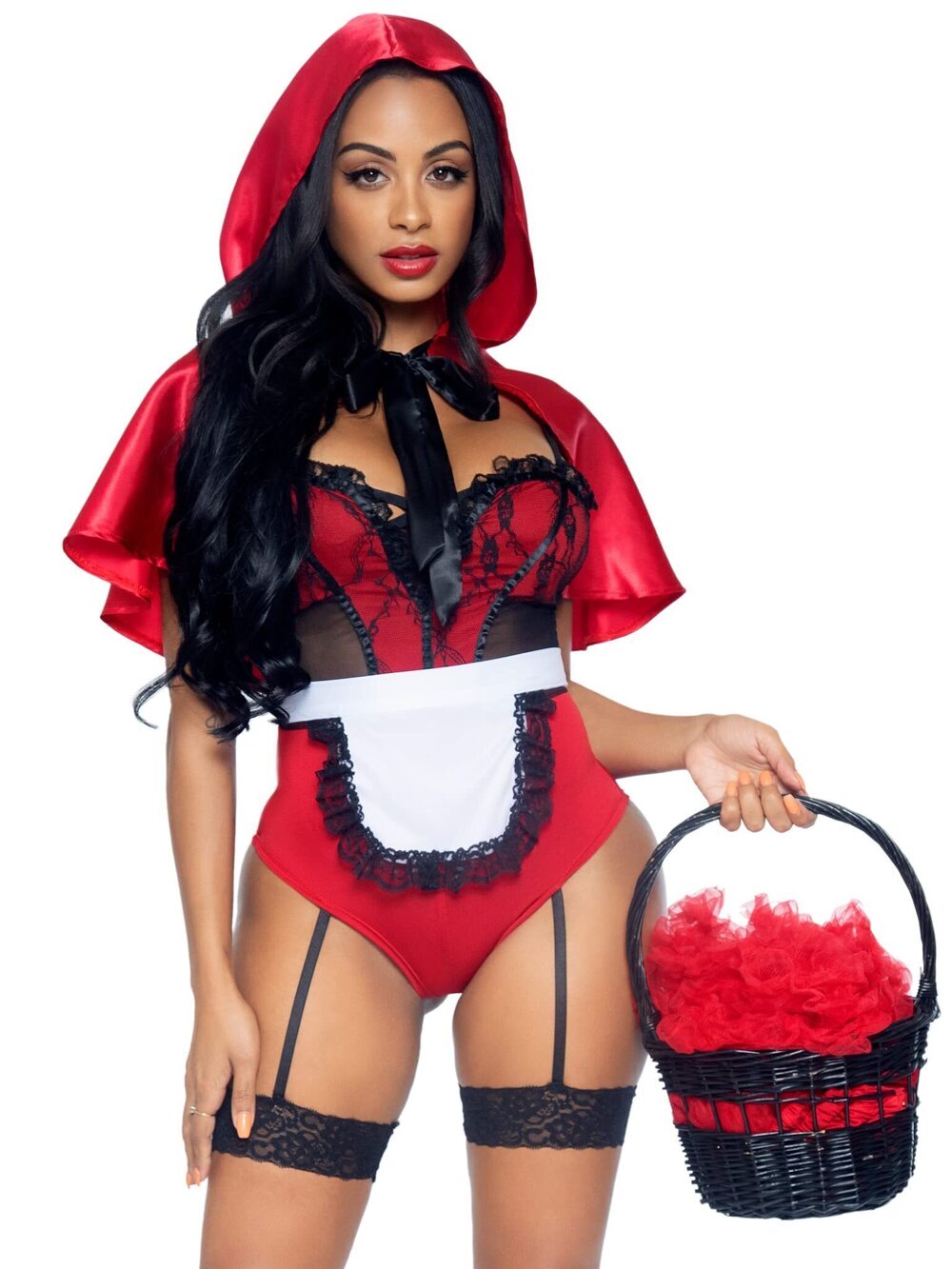 5743 Red, Teddy, Apron, 3 PC Naughty Miss Red includes lacy garter teddy